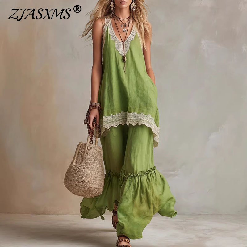 طقم نسائي جديد من قطعتين بتصمي - مراجعة Lace Trim Cami وسعره